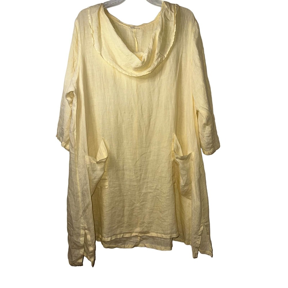 Women’s Linen size XL Cowl Neck 3/4 Sleeve Asymmetrical Hem Tunic w/ Pockets